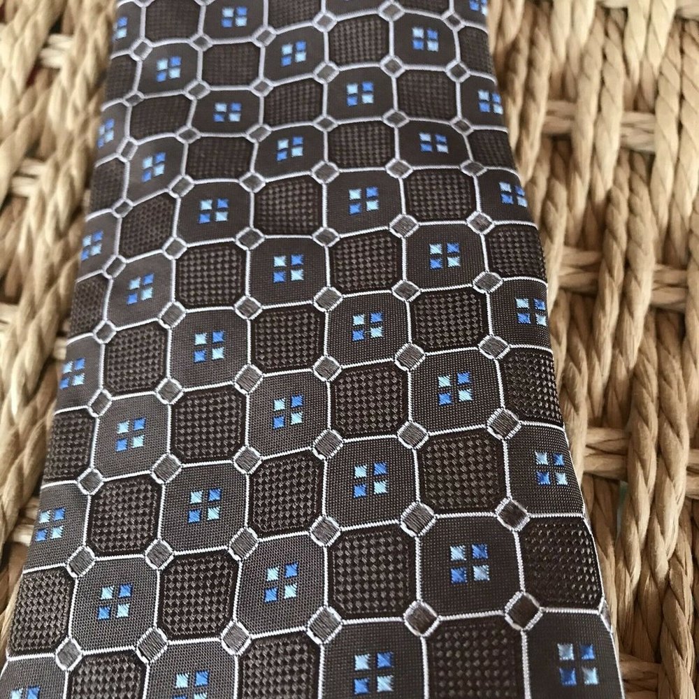 Barneys New York Mens Tie Silk Italy Brown Blue